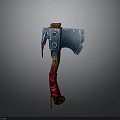 3D Model Battle Axe With Metal Blade Blue Silver Design And Wooden Handle Red Straps
