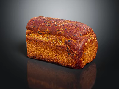Freshly Baked Artisan Bread With Crusty Golden Exterior And Seeds On Dark Background 3d model