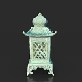 Turquoise Outdoor Lantern with Intricate Carvings Ornate Top and Sturdy Base