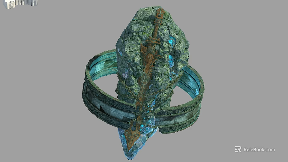 Natural Stone And Wood Decorative Structure With Crystal Accents And Intricate Details 3d model 