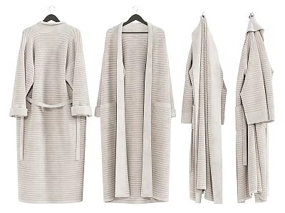 Beige Striped Long Robes In Different Styles Hanging On Hangers Displayed From Various Angles 3d model