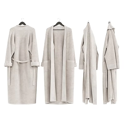 Beige Striped Long Robes In Different Styles Hanging On Hangers Displayed From Various Angles 3d model