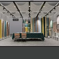 Modern Curtain and Fabric Showroom With Various Colored Fabrics Table Chairs and Plants