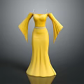 Elegant Yellow Off Shoulder Long Dress With Flared Sleeves And Waist Belt