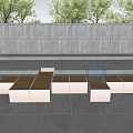 Modern Geometric Outdoor Landscape Seats Featuring Colorful Wooden Panels Concrete Wall And Trees