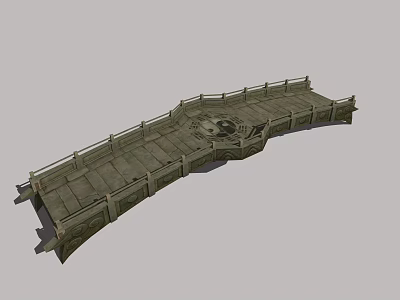 Traditional Wooden Bridge with Curved Structure Ornate Railings and Decorative Patterns 3d model