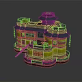 Futuristic Yellow And Black Multi Level Building Structure With Rounded Tops Platforms And Mechanical Details 3d model