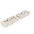 Beige Corduroy Two Seater Sofa With Modern Design And Decorative Pillow