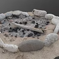 Outdoor Garden Stone Circle Fire Pit with Sand Ash and Logs