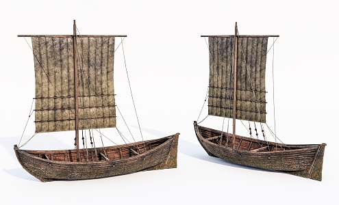 Old wooden boat Modern boat 3d model