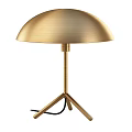 Modern Brushed Gold Table Lamp With Dome Shaped Shade Triangular Base And Illuminated Warm Light 3d model