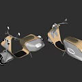 Two Modern Gold And White Scooters Design With Reflective Surface On Gray Background 3d model