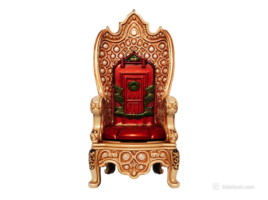 Ornate Traditional Single Sofa With Red Upholstery And Golden Carved Accents 3d model 