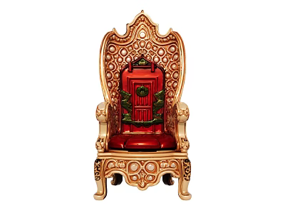 Ornate Traditional Single Sofa With Red Upholstery And Golden Carved Accents 3d model