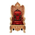 Ornate Traditional Single Sofa With Red Upholstery And Golden Carved Accents