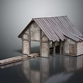 Rustic Stone Cottage With Gabled Wooden Roof Stone Walls And Wooden Plank Platform