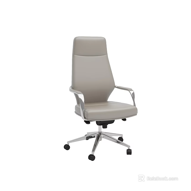 Modern High Back Leather Office Chair With Metal Armrests And Five Wheel Base 3d model 