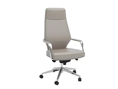Modern High Back Leather Office Chair With Metal Armrests And Five Wheel Base 3d model