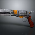 Vintage Silver And Orange Revolver With Wooden Grip And Mechanical Metal Parts