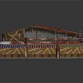 Cartoon Scene Of Old Fashioned Stall Building With Colorful Roofs Wooden Awning And Structure