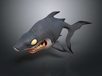Realistic 3D Rendered Shark With Dark Gray Body Yellow Eyes And Sharp Open Mouth 3d model