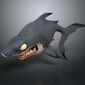Realistic 3D Rendered Shark With Dark Gray Body Yellow Eyes And Sharp Open Mouth