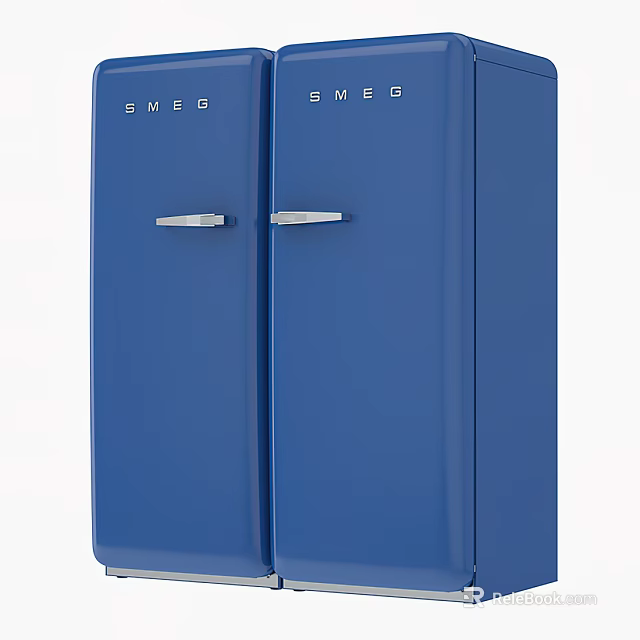 SMEG Blue Fridge Freezer With Double Doors And Chrome Handles Design 3d model 