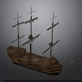 Wooden Sailing Ship Model With Multiple Masts And White Sails As Water Transportation