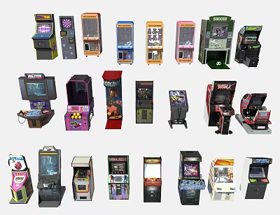 Diverse Arcade Game Machines As Entertainment Appliances Featuring Various Styles And Designs 3d model