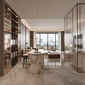 Elegant Modern Dining Room Interior With Round Table Marble Countertop And Cabinets