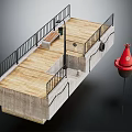 Concrete Column Structure With Wooden Deck Black Railings And Red Buoy