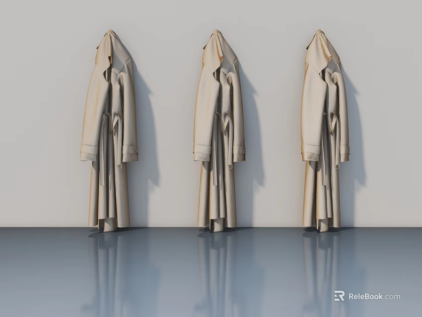 Beige Swing Doors Mounted On Gray Wall With Reflective Floor Surface 3d model 