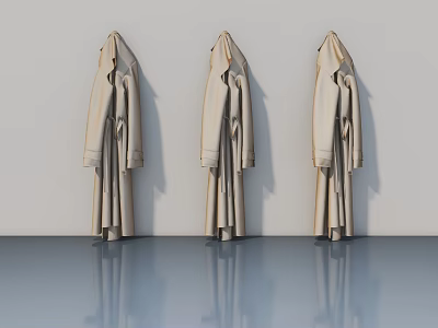 Beige Swing Doors Mounted On Gray Wall With Reflective Floor Surface 3d model