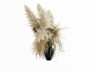 Black Vase With Dried Pampas Grass And Palm Leaves Floral Arrangement 3d model