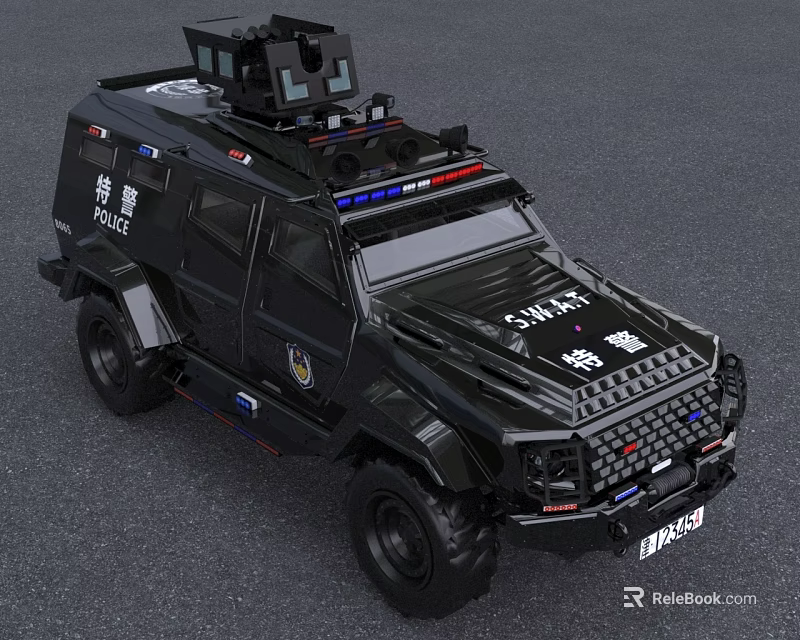 Black Armored SWAT Police Vehicle With Tactical Lights And Special Insignia 3d model 