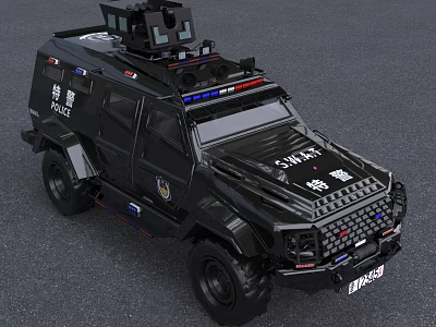 Black Armored SWAT Police Vehicle With Tactical Lights And Special Insignia 3d model