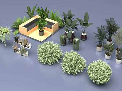 Various Potted Green Plants Including Bushes Ferns and Indoor Greenery 3d model