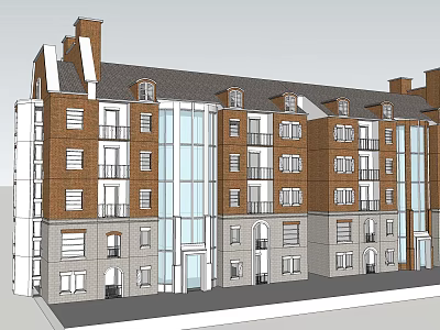Traditional Modern Multi Storey Apartment Building With Red Brick Facade Windows And Balconies 3d model