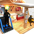 Beijing 2022 Olympic Gift Display Wooden Cabin With Ski Equipment And Sports Silhouettes