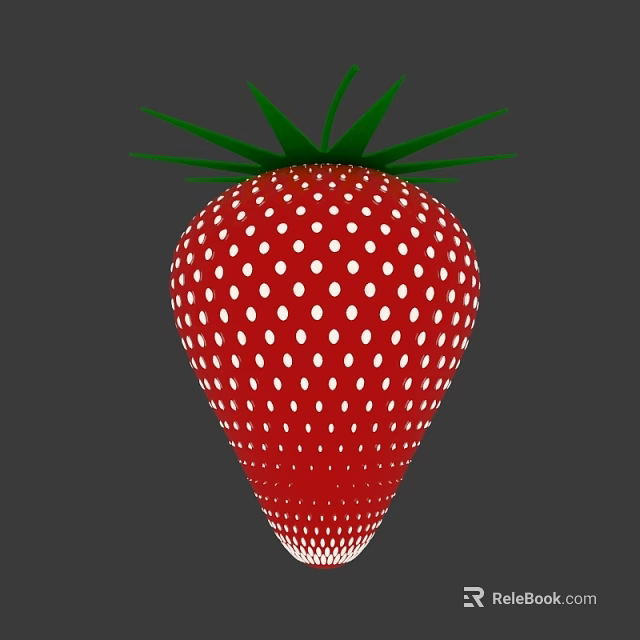 Fresh Ripe Strawberry With Red Surface White Seeds And Green Leaves 3d model 