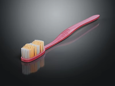 Pink Toothbrush With White And Yellow Bristles For Daily Oral Care 3d model