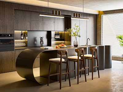 Modern Italian Island Bar Chair Middle Island Dining Table and Chair Solid Wood Bar Chair Solid Wood Cabinet Open Restaurant 3d model