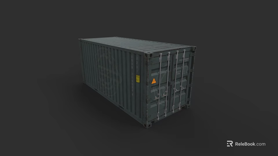 Green Metal Shipping Container Building With Secure Doors And Warning Labels 3d model 