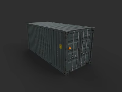 Green Metal Shipping Container Building With Secure Doors And Warning Labels 3d model