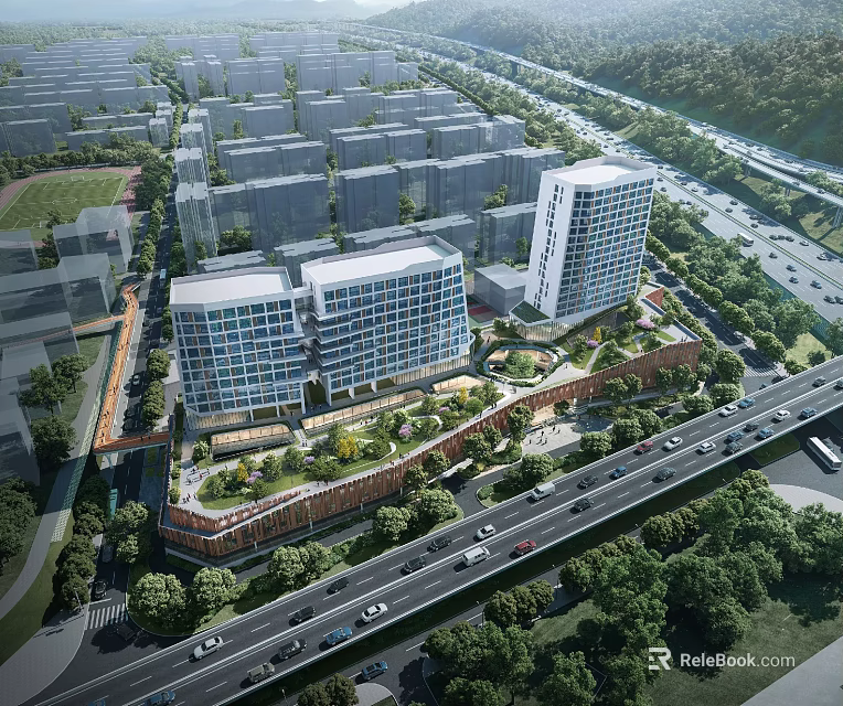 Modern High rise Residential Complex With Green Landscaping And Urban Road Network 3d model 