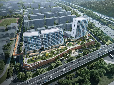 Modern High rise Residential Complex With Green Landscaping And Urban Road Network 3d model