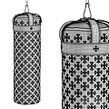 Black Leather Punching Bag Sports Equipment with Cross Patterns and Metal Emblem