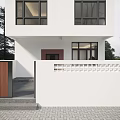 Modern Detached Villa With White Exterior Large Windows And Wooden Fence Entrance