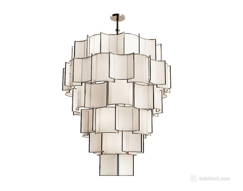 Tech Exhibition Hall Interior Featuring Modern Geometric Pendant Light With White Panels 3d model 