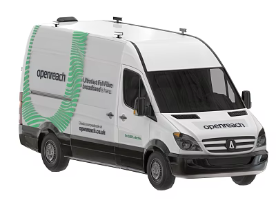 Exterior View Of Openreach White Van Featuring Green Wave Design Logo And Website Text 3d model